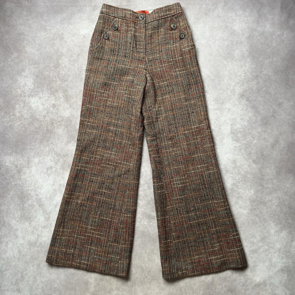 Anthropologie Cartonnier Wool Plaid High Rise Sailor Wide Leg Pants Sz 0 26.5x31